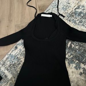 Black ribbed fitted sweater with built in bralette